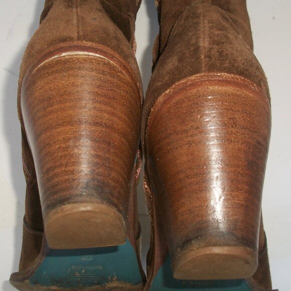 Vintage Via Spiga Tall Brown Suede Western Style Heeled Side-Zip Boots 10M - Picture 10 of 11